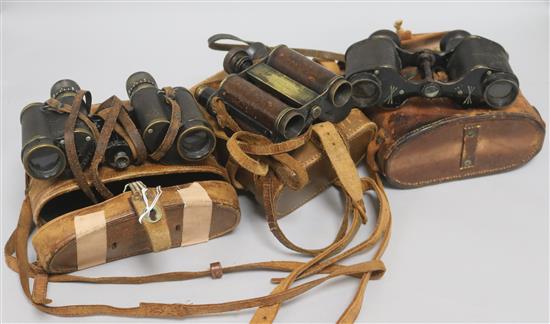 Three pairs of First and Second World War field binoculars